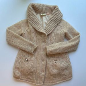 Light Pink Anthropologie HWR Monogram Mohair Shawl Collar Cardigan XS